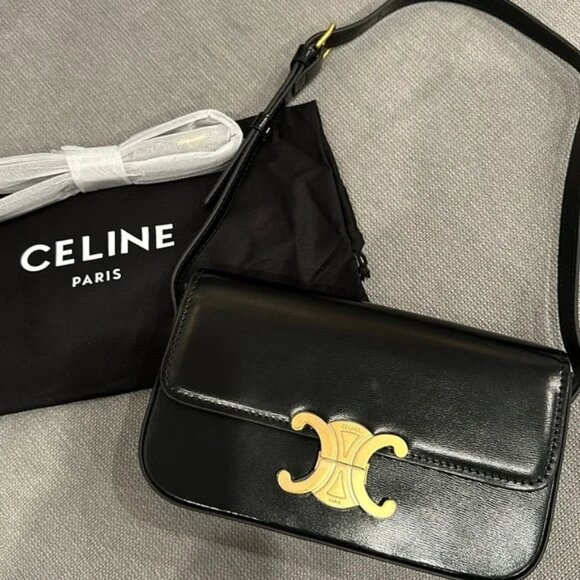 Celine Black Shoulder Bag with Gold Accent - Picture 1 of 9